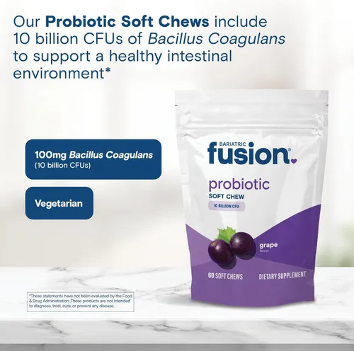 Miniatura 5 de Bariatric Fusion Masticables blandos probióticos Vitamina bariátrica masticable con sabor a uva 10 mil millones de UFC Bacillus coagulans