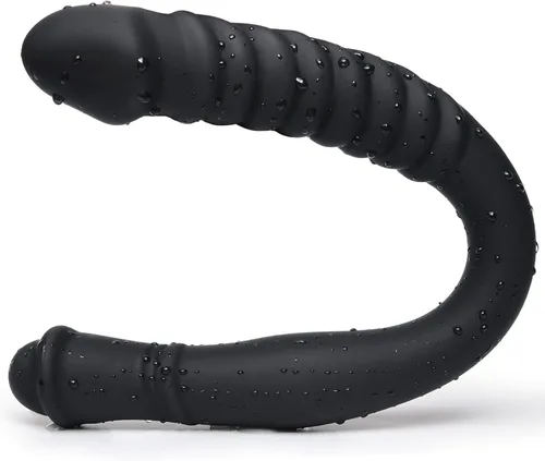 Consolador de doble extremo de 16.53 pulgadas Dong acanalado Butt Plug con glande para estimulación anal de la vagina de doble cara pene pene