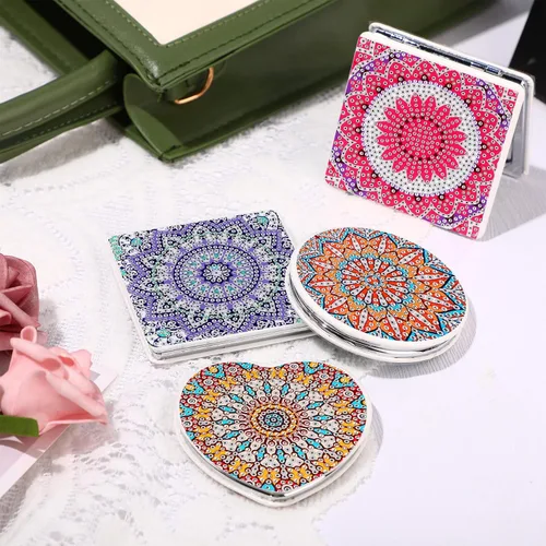 Miniatura 5 de Geetery 12 piezas de pintura compacto mini espejo DIY pintura portátil plegable de mano maquillaje monedero espejo diamante arte regalo conjunto