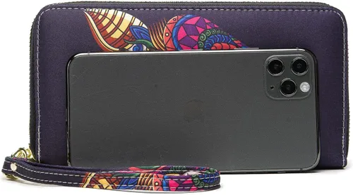 Miniatura 66 de Cartera de mano para mujer, estilo bohemio, con RFID, elegante, espaciosa con correa para viajes, capacidad para tarjetas, teléfono, dinero