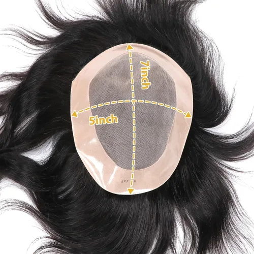 Miniatura 5 de Toupee - Sistema de reemplazo de cabello para hombres, cabello humano real, 5 x 7 pulgadas, base de encaje mono, extensión duradera para hombre