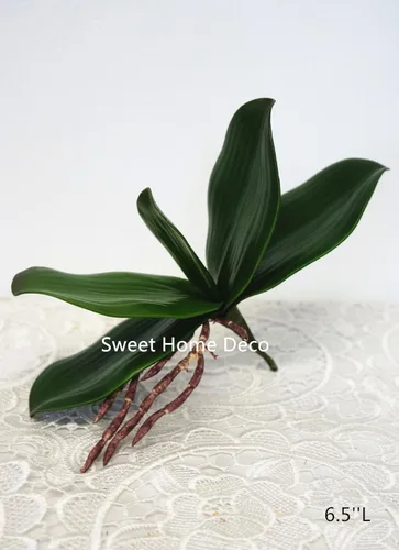 Sweet Home Deco - Hoja artificial de orquídea Phanaenopsis con revestimiento de gel con raíces realistas (12, 6.5 pulgadas de largo)