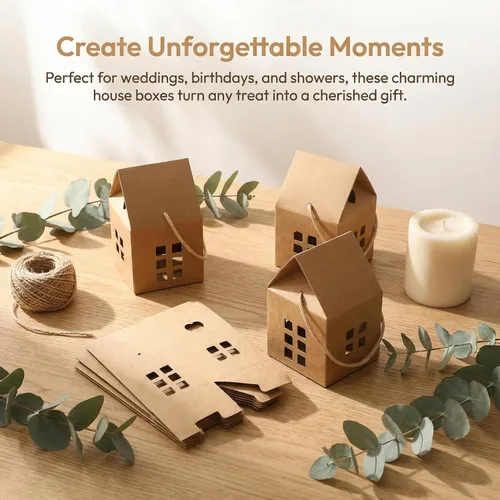 Miniatura 7 de Cajas de regalo en forma de casa, 10 bolsas de mano para dulces y galletas, papel kraft ecológico, perfecto para fiestas de vacaciones, bodas