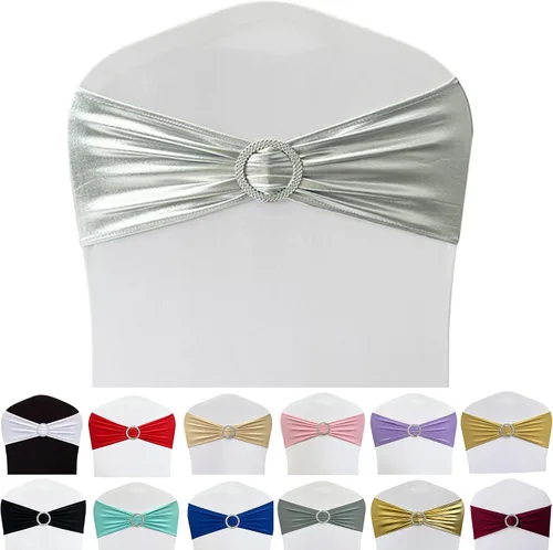 Miniatura 14 de Cintas elásticas de elastano para sillas 50 unidades, lazos elásticos para sillas con hebilla deslizante para decoración de bodas, fiestas, Azul bebé