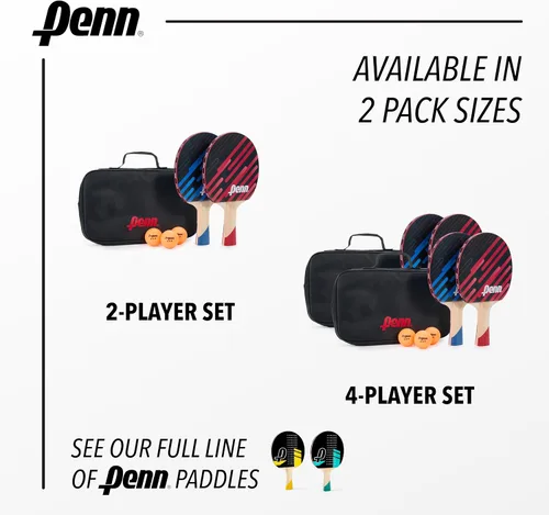Miniatura 6 de Penn Juego de paletas de tenis de mesa para 2 jugadores, 2 paletas 3.0, 3 pelotas y bolsa de almacenamiento, raquetas de ping pong con respaldo