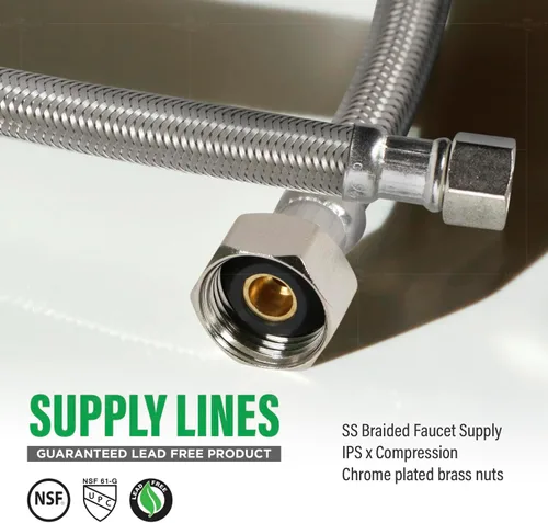 Miniatura 2 de Conector de manguera de grifo Highcraft de 12 pulgadas de longitud, línea de suministro flexible trenzada de acero inoxidable de 1/2" IPS X 3/8