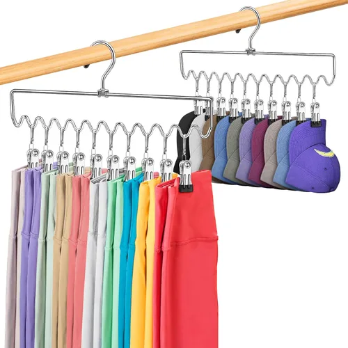 Miniatura 8 de Perchas para pantalones que ahorran espacio con clips, organizadores de armario y almacenamiento, 20 clips de goma antideslizantes, organizador