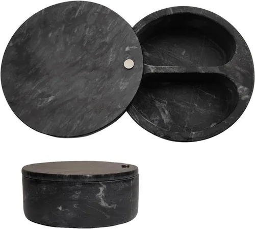 Ritadeshop Cuenco de sal y pimienta/bodega de doble compartimento con parte superior giratoria para almacenamiento de sal, especias y hierbas (negro)