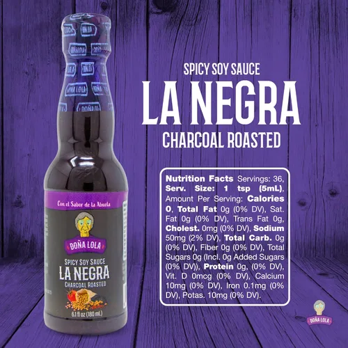 DOÑA LOLA SALSA CALIENTE, 6.1 onzas líquidas, fabricada en México, sin sabores ni colores artificiales (salsa de soja picante La Negra)
