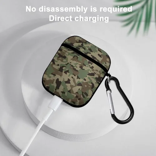 Miniatura 5 de Funda protectora de silicona compatible con AirPods 2 y 1 (camuflaje militar de camuflaje frío)