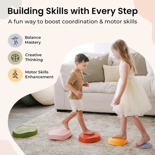 Miniatura 5 de Tiny Land Piedras para pisar para niños, 5 piezas Piedras antideslizantes para niños pequeños, Piedras sensoriales para promover el equilibrio
