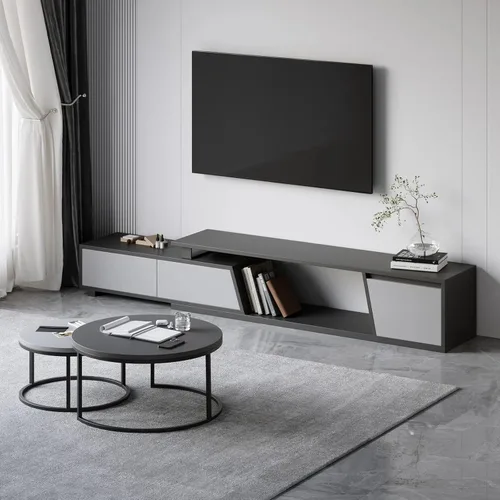 Miniatura 11 de homary Consola de TV extensible para sala de estar, centro de entretenimiento rectangular con 3 cajones, soporte de TV de hasta 110 pulgadas
