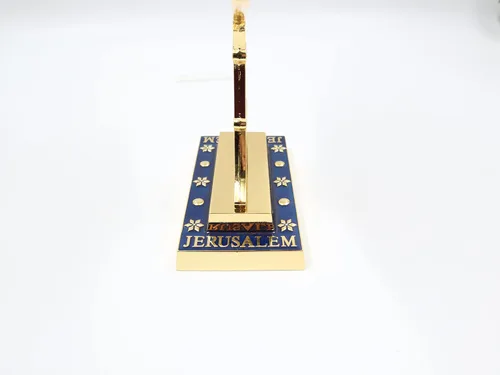 Miniatura 4 de Menorá de Esmalte Azul de Jerusalén de 7 Ramas, 10.8" de alto, con 12 Tribus de Israel, Portavelas (27.4 cm)