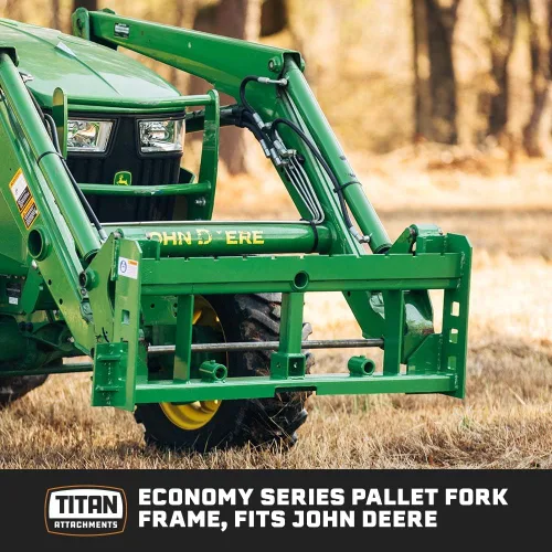 Miniatura 2 de Titan Attachments Marco de horquilla de palet Series Economy, se adapta a gancho y pasador John Deere, clasificado de 4000 libras, se adapta a