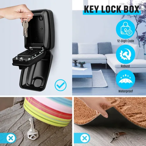 Miniatura 2 de Caja de bloqueo de llaves TEUEN para exterior, caja de bloqueo resistente impermeable con montaje en pared para llave de casa, caja de seguridad