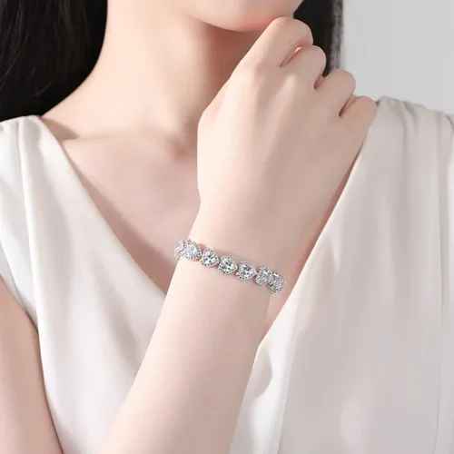 Miniatura 3 de PAENENPH Pulsera de moissanita con corazón de oro de 14 quilates, pulsera de lujo con dije de corazón, regalo de joyería de Navidad de moda