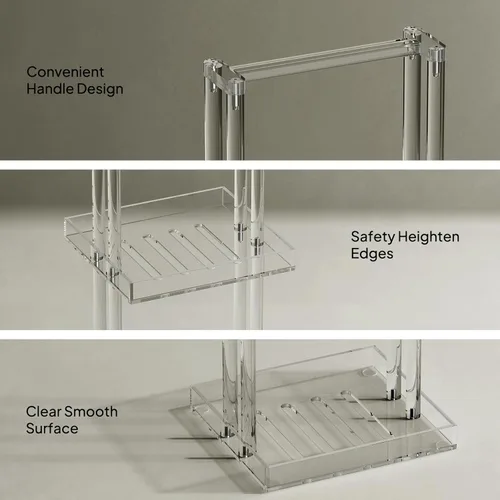 Miniatura 5 de Aquiver Organizador de ducha de acrílico de pie, soporte organizador de ducha de 3 niveles con asa, organizador de ducha esquinero para baño