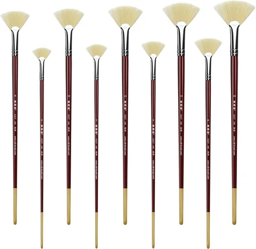 Miniatura 6 de XDT#606 Fan Artist - Juego de 7 piezas de cerdas de cerdo rígidas medianas, mango extra largo #0#2#4#6#8#10#12, aceite acrílico acuarela