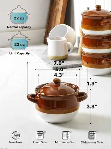 Miniatura 3 de LE TAUCI Tazones de sopa de cebolla francesa con tapa, 22 onzas, tazones de sopa de cebolla francesa, aptos para horno, cuencos de sopa de cerámica