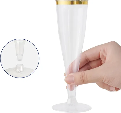Miniatura 9 de JOLLY CHEF Copas de champán de plástico de 36 unidades de 4.5 onzas con borde dorado transparente desechables para tostadas 4.5-Llanta dorada-36