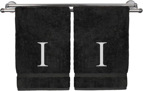 Miniatura 179 de Toalla de mano monogramada, regalo personalizado, juego de 2 - Toalla bordada con letra de bloque dorada - Extra absorbente 100% algodón turco