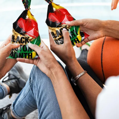 Miniatura 4 de Zhanmai 150 bolsas de celofán del mes de la historia negra, bolsas de regalo transparentes de galletas con giro para suministros de fiesta