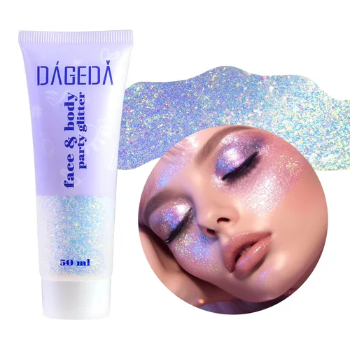 Miniatura 34 de DAGEDA Gel de purpurina corporal, lentejuelas de gel corporal con purpurina para la cara, sombra de ojos líquida, purpurina gruesa para cara, Sirena