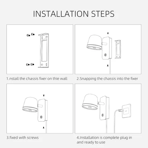 Miniatura 7 de Aisilan Lámpara de pared LED con enchufe con control de atenuación táctil. Lámpara de pared ajustable con ángulo montado en la pared, antirreflejos