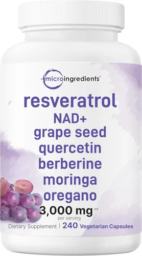 Micro Ingredients Resveratrol NAD Complex 3,000 mg para mujeres y hombres, 240 cápsulas vegetales | Alternativa de suplemento NMN | Mezcla 11 en 1