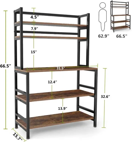 Miniatura 3 de Tribesigns Estante para hornear de cocina de 5 niveles con gabinete, soporte industrial para horno de microondas, organizador de almacenamiento