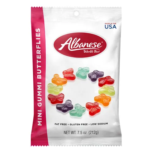 Albanese World's Best Mini Gummi Butterflies, las mejores gomitas mini con forma de mariposa del mundo, bolsa de 7.5 oz
