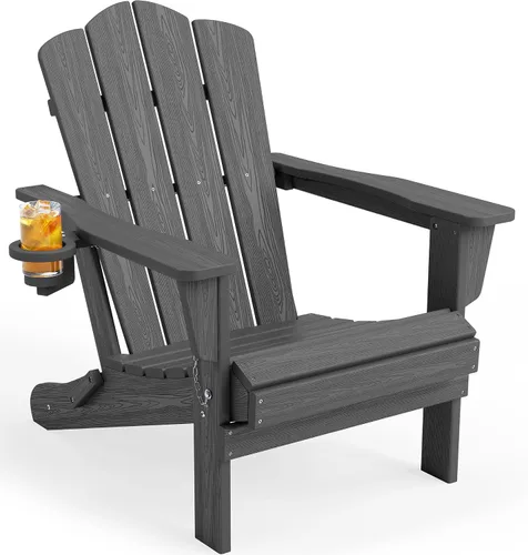 Miniatura 36 de KINGYES Silla plegable Adirondack, sillas de patio HDPE para todo clima, silla de césped con textura de madera para junto a la piscina, patio Aruba