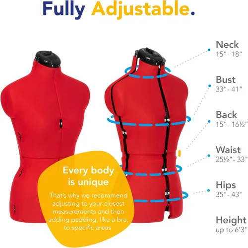 Miniatura 2 de Adjustoform Sew Simple FG304 maniquí ajustable para costura Poppy S-M (talla de vestido EE. UU. 4-12) maniquí femenino de 8 piezas + marcador