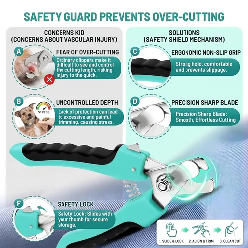 Miniatura 4 de Cepillo para perros – 3 piezas de cepillo de autolimpieza y cortaúñas y peine para mascotas para perros, gatos y caballos, herramienta de aseo Verde