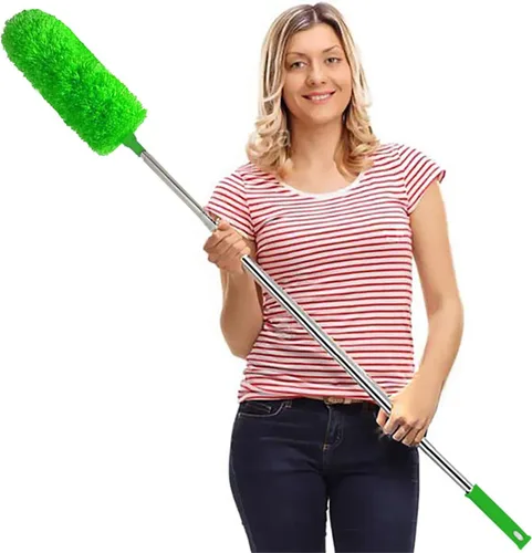 DELUX Plumero de Plumas de Microfibra Extensible con Poste Extra Largo de 100 Pulgadas, Cabeza Flexible y Plumeros de Mango Largo para Limpiar Verde