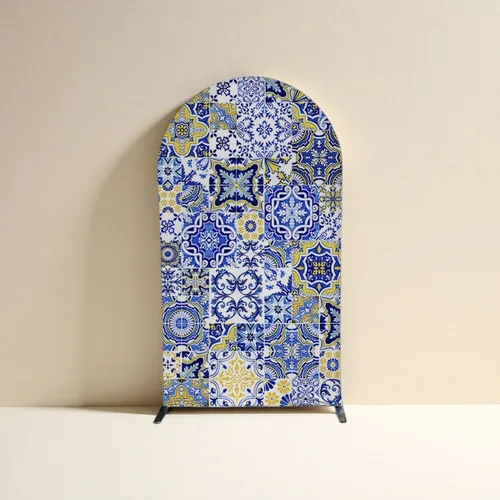 Miniatura 11 de Fundas de fondo de arco de porcelana, decoración de fiesta mediterránea, azulejos azules arqueados para fotografía, cubiertas de soporte
