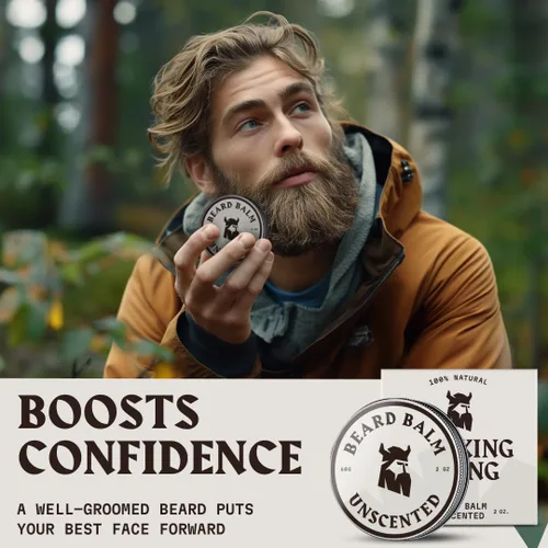 Miniatura 6 de Striking Viking Bálsamo para barba para hombre, sin perfume, 2 onzas, cuidado y peinado sin fragancia, bálsamo suavizante de barba