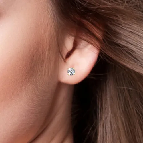 Miniatura 6 de Aretes de diamantes reales naturales con cierre de rosca seguro para mujeres y hombres, aretes de diamante de talla redonda de oro de 14 quilates