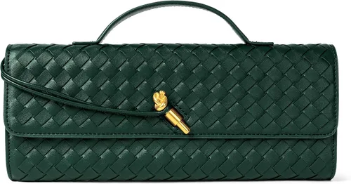 Miniatura 24 de Joryin Bolso tejido para mujer, bolso de mano de cuero tejido, bolso cruzado, bolso formal de noche, cuero vegano