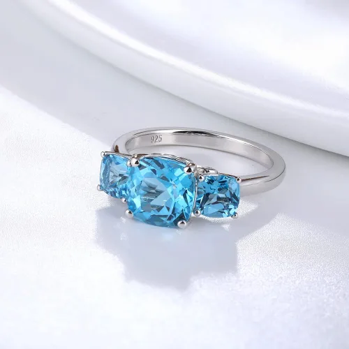 Miniatura 3 de supermodel 925 Sterling Silver Solitaire 3 Stone Statement Ring for Women 4 Cttw 8MM Natural Blue Topaz Promise Ring 18K White Gold Plated Size 6