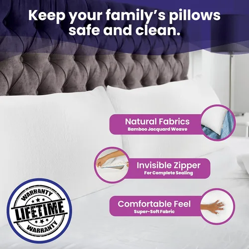 Miniatura 6 de Slumberfy - Protector de almohada de bambú impermeable de tamaño estándar, fundas de almohada premium con protección contra alergias, funda