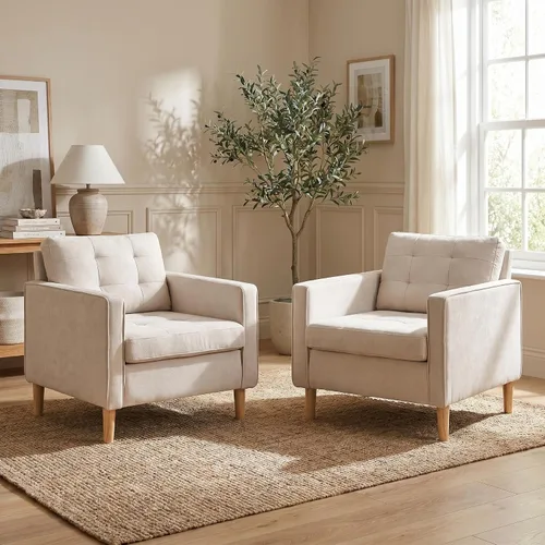 Miniatura 10 de STHOUYN Silla decorativa para sala de estar con patas de madera maciza, silla de lectura moderna de mediados de siglo para dormitorio, sillón cómodo