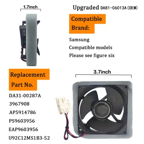 Miniatura 2 de 2024 Actualizado OEM DA81-06013A U92C12MS1B3-52 DA31-00287A Ventilador del Evaporador del Refrigerador para Samsung, Compatible con Samsung