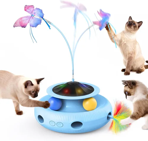 Juguete interactivo para gatos Pawtners 4 en 1, juguete automático para gatos de interior, juguete de autojuego para gatitos con mariposa que