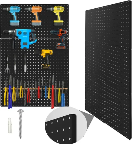 Miniatura 14 de Tablero de Clavijas, Paquete de 4 Paneles de Tablero de Clavijas de Metal Negro, Organizador de Pared con Marco Doblado, Tablero de Clavijas Grande