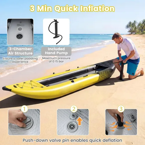 Miniatura 2 de S AFSTAR Kayak inflable, canoa para 2 personas con capacidad de 507 libras, suelo de puntadas, todos los accesorios y bolsa de transporte, kayak