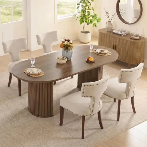 Miniatura 26 de SoarFlash Juego de mesa de cocina y sillas para 4, juego de mesa de comedor de 47 pulgadas para 4 personas con sillas tapizadas de terciopelo, juego