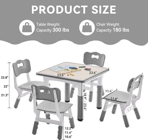 Miniatura 3 de GITAWUSA Juego de mesa y sillas de estudio para niños, juego de mesa y silla ajustable en altura para niños de 3 a 8 años, mesa de arte para niños
