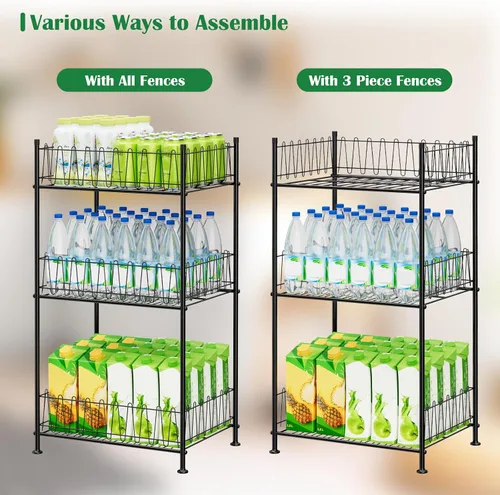 Miniatura 5 de Organizador de botellas de agua de 3 niveles para botellas de agua, estante de almacenamiento de metal para bebidas y refrescos, soporte para Negro