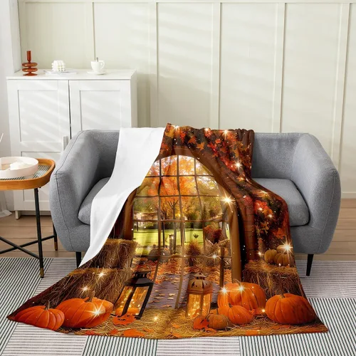 Miniatura 25 de Bonita manta de franela de vellón de pavo para cosecha, manta de Acción de Gracias para cama, sofá, decoración de otoño, decoración de otoño, manta